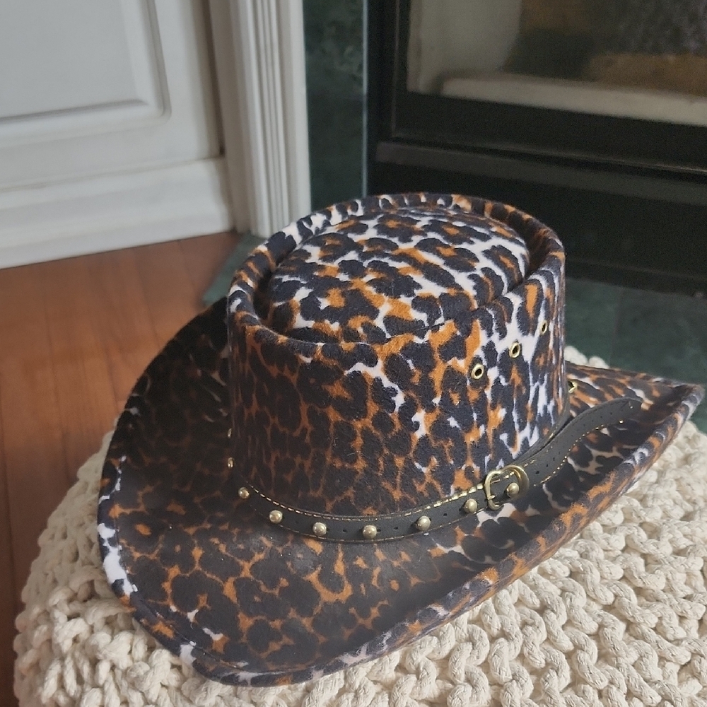 Leopard Print Cowboy Hat with Studded Band Shania Twain Style